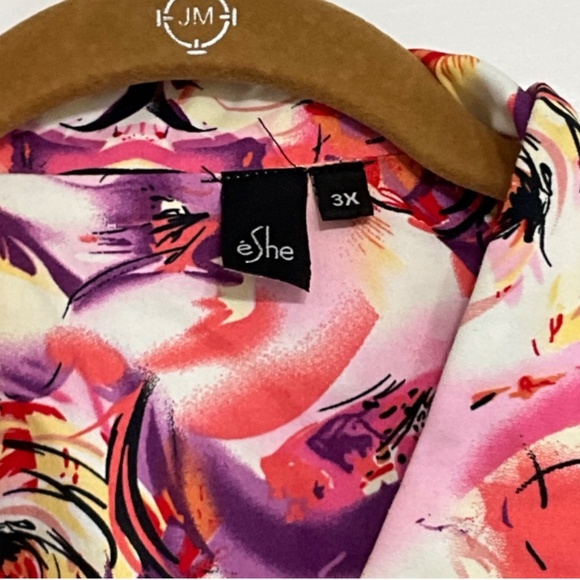 ESHE Floral Abstract Button Front Jacket Pink Purple White 3X - Picture 4 of 6